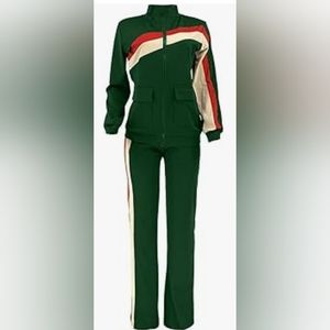 Two Piece Pants Pocket Set Tracksuits Women's Paints Suit in Green